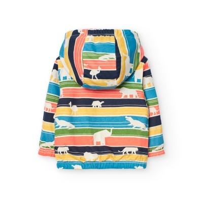 Casaco infantil colorido com capuz e estampado de animais