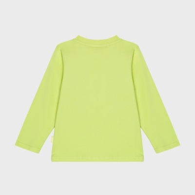 Camisola verde-limão de criança, manga comprida, vista de costas