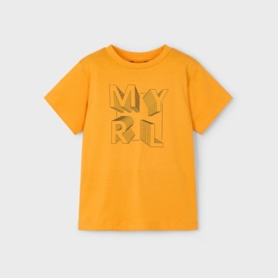 T-shirt laranja com estampa MY RL cinzenta em estilo 3D