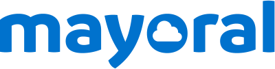 Logotipo azul da marca 'mayoral' em fundo branco