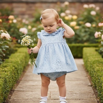 Vestido infantil azul claro com padrão floral