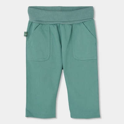 Calças verdes de bebé com cintura elástica e bolsos frontais