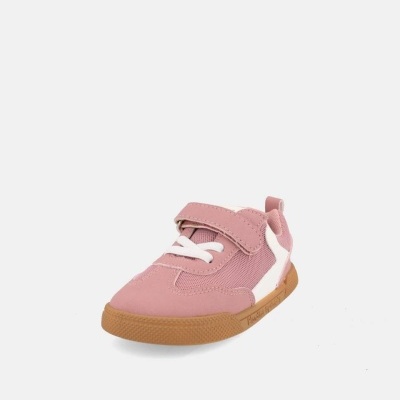 Sapatilha infantil rosa e branco com sola castanha