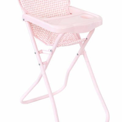 Cadeira alta infantil rosa com assento xadrez e bandeja