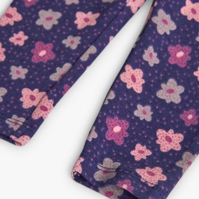 Mangas de tecido roxo com padrão floral rosa