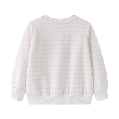 Sweatshirt branca às riscas cor de salmão de manga comprida com gola redonda