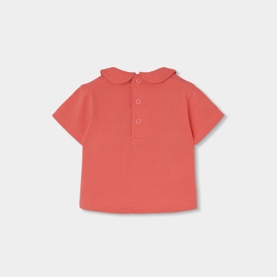 Camisola de manga curta cor de salmão com gola e botões