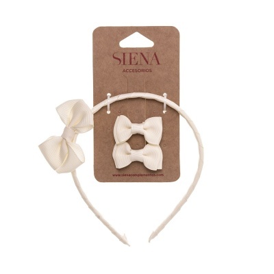 Conjunto de acessórios de cabelo creme com tiara e ganchos em cartão castanho da marca SIENA