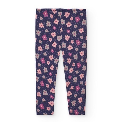 Leggings de criança com padrão floral azul, rosa e cinza