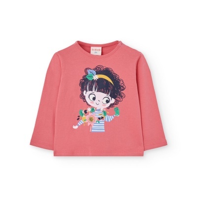 Camisola de bebê rosa com estampa de menina a brincar