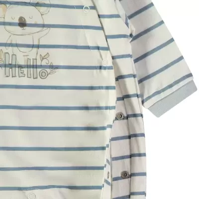 Macacão de bebé riscado com desenho de urso e HELLO