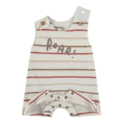 Macacão de bebé às riscas com texto RoAR! e botões de pressão