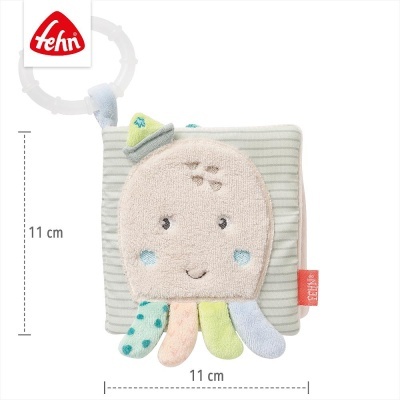 Livro de tecido para bebé com polvo colorido e argola pendurada