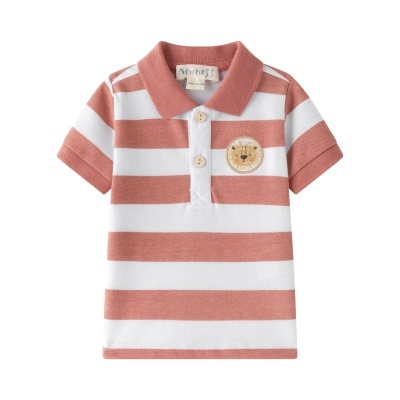 Polo de criança riscas cor-de-rosa e branco com aplique de leão