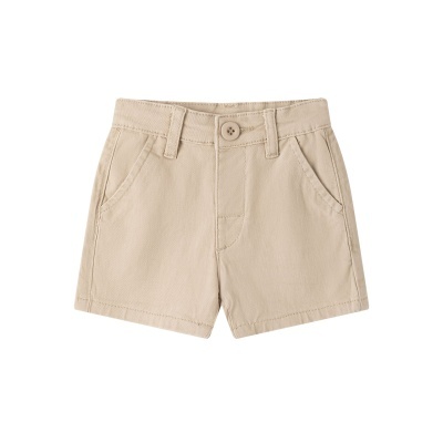 Calções bege de algodão com botão e bolsos frontais