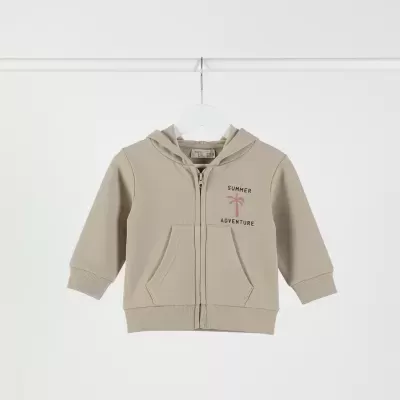 Casaco de criança bege com capuz e fecho de correr