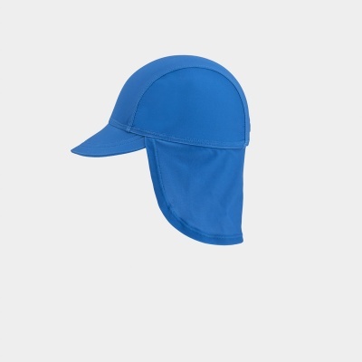 Boné azul com pala e proteção para nuca em tecido liso