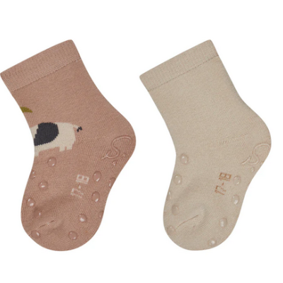 Meias antiderrapantes para bebé rosa e bege