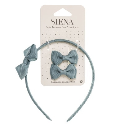 Conjunto de acessórios para cabelo com laços em tecido azul esverdeado da marca SIENA