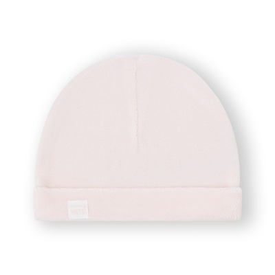 Gorro de malha rosa claro com etiqueta YATS