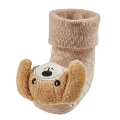 Meia bege para bebé com aplicação em pelúcia de cabeça de cão