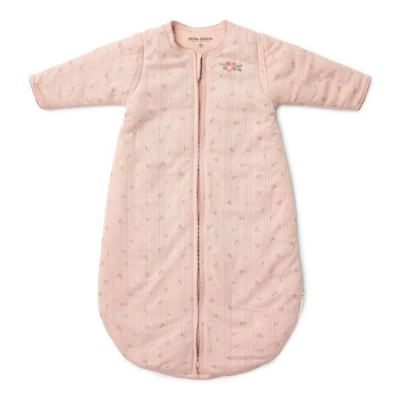 Saco de dormir cor-de-rosa para bebé com padrão de flores e fecho frontal