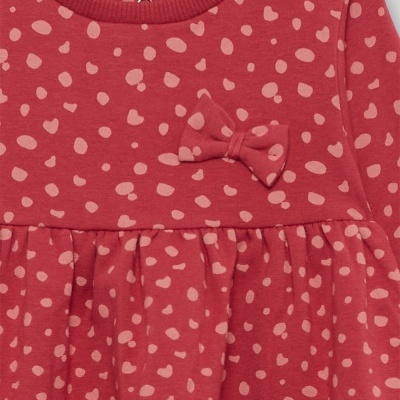 vestido criança vermelho com bolinhas cor de rosa e laço