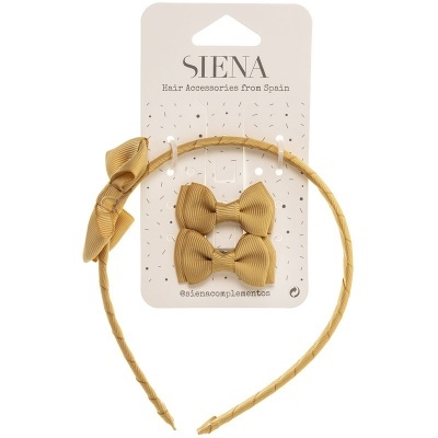 Conjunto de acessórios de cabelo castanho claro da marca SIENA em cartão branco