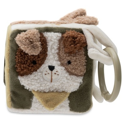Brinquedo de peluche em forma de cubo com rosto de cão com argola de pendurar