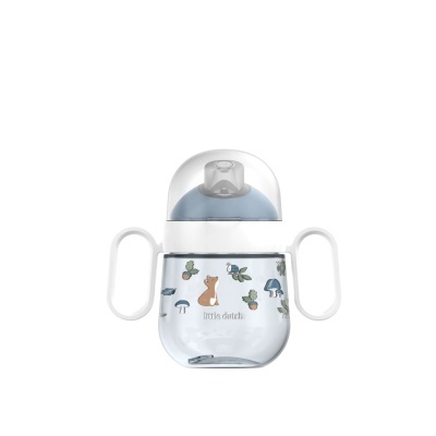 Copo de transição para bebé transparente com pegas e desenhos coloridos