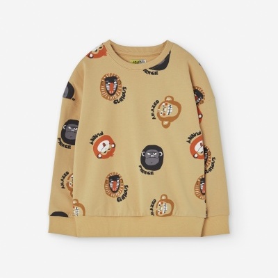 Sweat bege com estampado de rostos de animais e palavras em preto