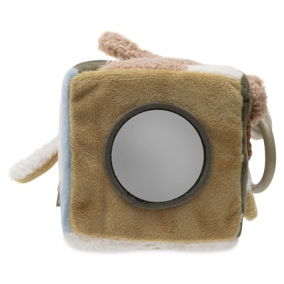 Brinquedo macio em forma de cubo com espelho circular e alça