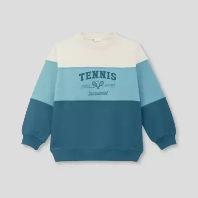 Sweatshirt infantil azul e creme com texto TENNIS STREET MONKEY Tournament