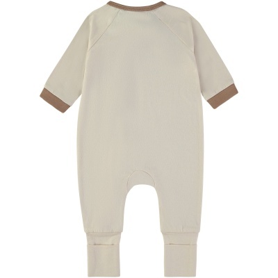 Macacão de bebé creme com detalhes castanhos