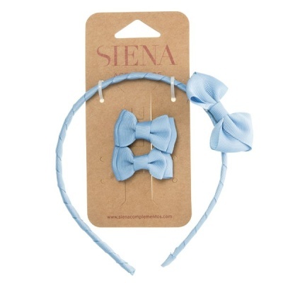 Conjunto de acessórios para cabelo azul claro com laços em cartão castanho SIENA