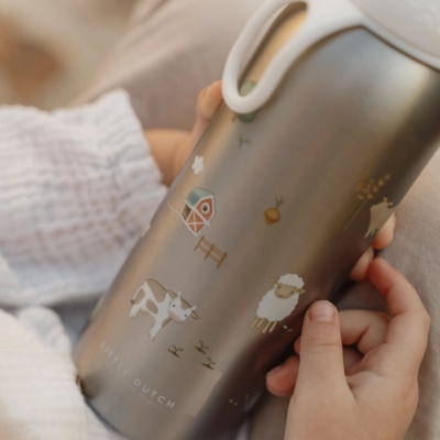 Garrafa térmica com desenhos de animais da quinta e elementos campestres