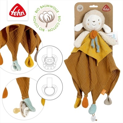 Lenço para bebé com figura de ovelha de peluche em algodão orgânico
