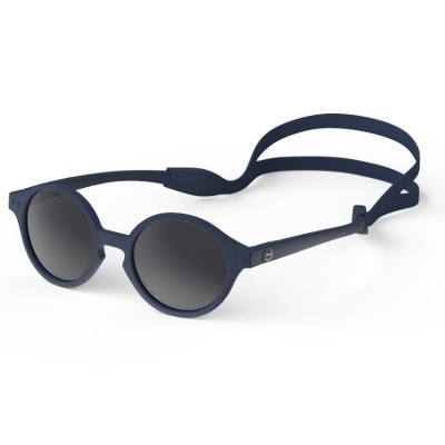 Óculos de sol azul escuro com correia e lentes redondas escuras