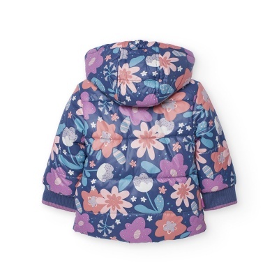 Casaco acolchoado infantil com padrão floral colorido