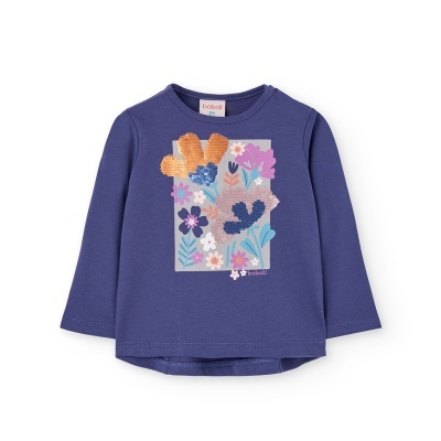 Camisola azul escuro infantil com estampado floral e lantejoulas