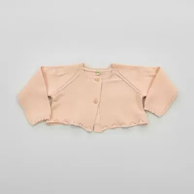 casaco de malha para bebé cor salmão claro com botões frente