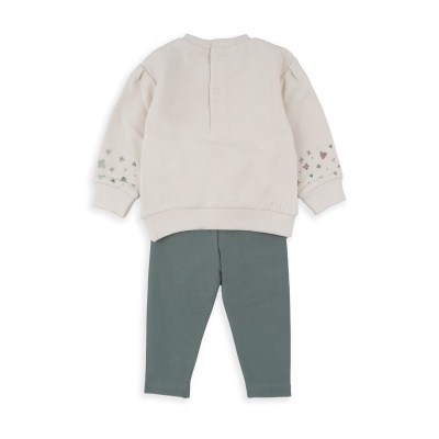 Conjunto de roupa para bebé com sweatshirt creme e leggings verdes