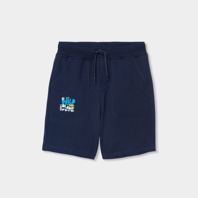 Calções de tecido azul escuro com cordão e bolsos frontais