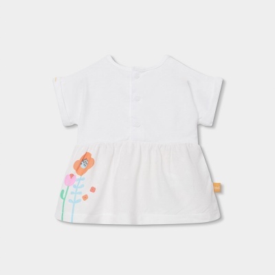 Camisola branca para bebé com estampa floral colorida na saia