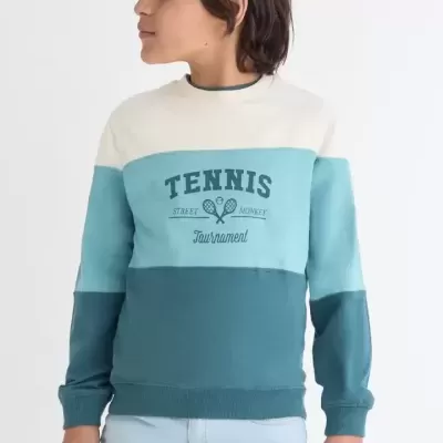 Camisola de criança branco e azul com texto TENNIS STREET MONKEY Tournament