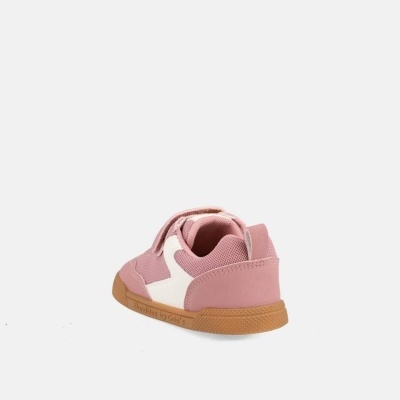 Ténis infantil cor-de-rosa e branco com sola castanha clara