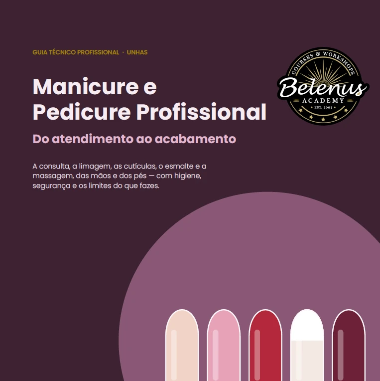 Guia: Manicure e Pedicure Profissional (PDF) Guia técnico profissional para manicure e pedicure com texto e gráfico de unhas coloridas