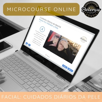 Portátil com curso online sobre cuidados de pele da Belenus Academy