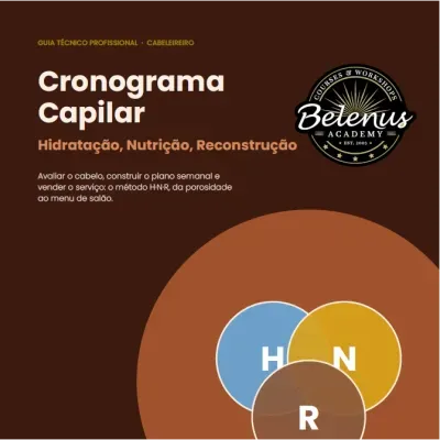 Guia técnico para cabeleireiro Cronograma Capilar com diagrama H, N, R e logo Belenus Academy