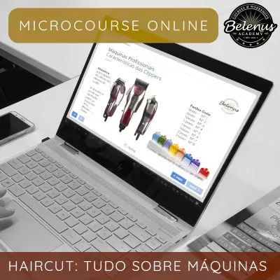 Computador portátil com curso online sobre máquinas de corte de cabelo